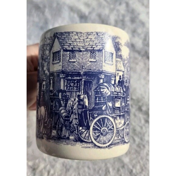 Vintage Royal Stafford Coaching Scene Coffee Mug Made in England Blue White Cup - Picture 9 of 12
